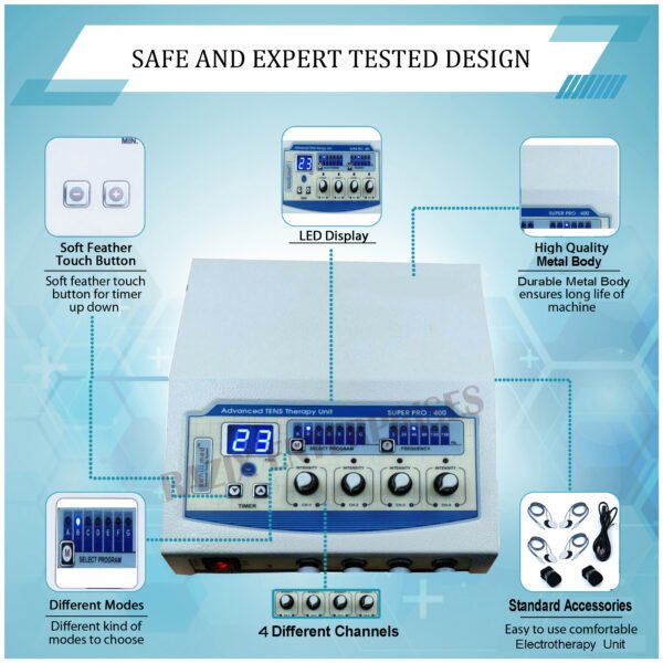 Electrotherapy muscle stimulator 4 channel Personal and Professional Use Machine - Image 3
