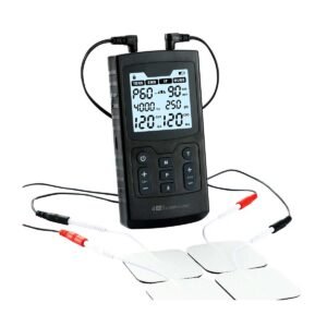 4-in-1 Electrotherapy Combo Unit – Muscle Stimulator with TENS, EMS, IFT, Russ & 60 Programs, Includes Electrode Pads & Carry Bag (Black)