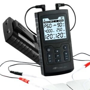 Black 4-in-1 Electrotherapy EMS Muscle Stimulator – Includes TENS, IFT & Russ Functions with 60 Preset Programs, Electrode Pads & Carry Bag