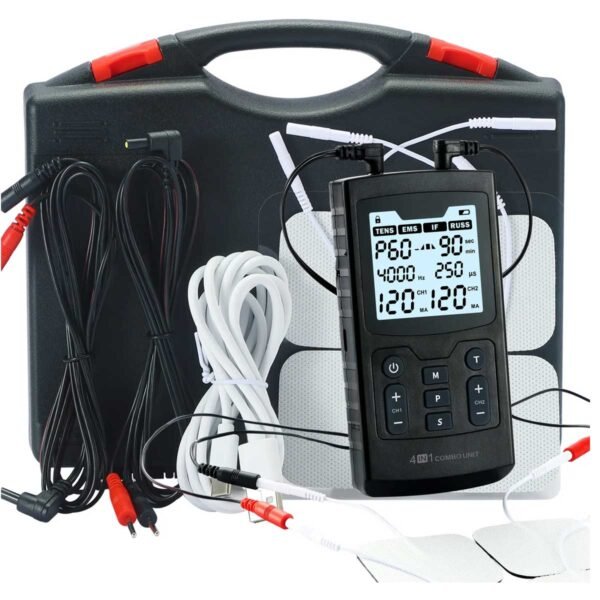 Black 4-in-1 Electrotherapy EMS Muscle Stimulator – Includes TENS, IFT & Russ Functions with 60 Preset Programs, Electrode Pads & Carry Bag - Image 3